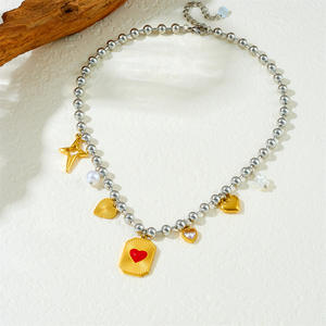 Moda Trendy kalp tatlı serin Ins tarzı çapraz aşk yay damla yağ gözler kolye paslanmaz çelik bambu zincir kolye kolye - Product Image 4