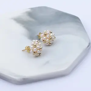 2023 donne 925 argento minuscolo 2.5-3.5mm orecchino di perle d'acqua dolce bianco naturale placcato oro