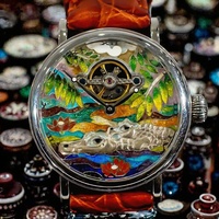 Montre mécanique de luxe pour homme de haute qualité avec cristal saphir, émail crocodile, bracelet en cuir, cadran argenté