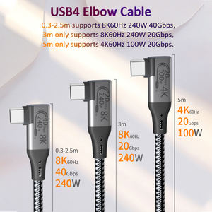 Câble de données USB4 Type C à angle droit PD240W câble de charge rapide 8K60Hz USB-C 40Gbps transfert de données 100w 5A 20Gbps 4K60Hz <span class=keywords><strong>cordon</strong></span> téléphonique - Product Image 3
