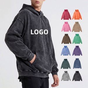 Custom 420Gsm 100% Cotton Solid <b>Pattern</b> Oversized Vintage Stone Acid Washed Pullover Hoodie <b>for</b> Men Autumn Pocket Hooded Plain - Product Image 1