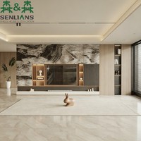 Meuble TV mural moderne minimaliste SLS, centre multimédia intégré de luxe en marbre avec cheminée et éclairage LED