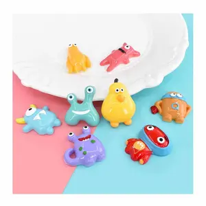 HENGXIN Miniature Cartoon Character 3D Simulation Colorful Funny Little Monsters Resin Charms For Slime Handcrafts Decoration