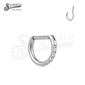 Anillo Segmentado Articulado SUPERSTAR de Titanio ASTM F136 con Forma de D y Engaste de Puntas de Circonita Blanca para Piercing de <span class=keywords><strong>Nariz</strong></span> - Product Image 2