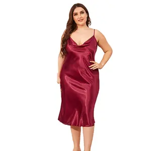 Plus Size Women's Sleepwear Winter 2023 Plus Size Satin Silk Women's Dresses