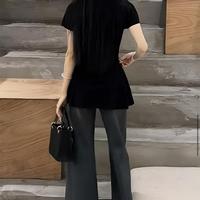 T-shirt d'été haut de gamme noir à col rond et manches courtes, coupe ajustée, tendance et populaire