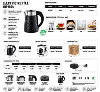 Bouilloire électrique en plastique de 1,8 L 1500 W avec arrêt automatique en cas de surchauffe et chauffage rapide pour une utilisation en extérieur et en hôtel