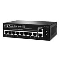 Switch PoE Fast Ethernet de 8 Puertos con 2 Uplinks IEEE 802.3af/at 120W para Cámaras IP CCTV