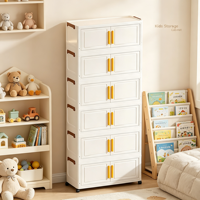 Armoire de rangement pliable à 6 niveaux en plastique PP, double porte avec roulettes, organisateur de rangement pour la maison