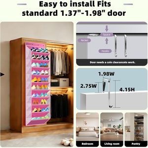 Organisateur de chaussures à suspendre sur la porte, 10 poches, rose, rangement suspendu pour placard avec crochets pour chaussures et accessoires - Product Image 4
