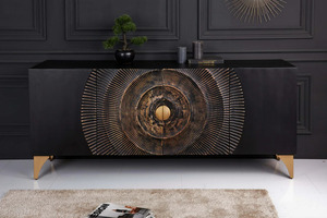 Luxury Golden Carved Mango Wood <b>Sideboard</b> 4 Doors Contemporary Design Antique Appearance <b>Metal</b> Handles Dining Room Furniture - Product Image 5