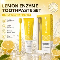 Fabricant de dentifrice OEM - Ensemble de dentifrice aux enzymes de citron, saveur citron frais, blanchissant les dents avec brosse à dents, étiquette privée OEM
