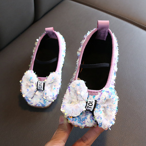 Chaussures de princesse pour enfants à paillettes brillantes, avec breloques, plates, pour fête, avec nœud étincelant pour filles - Product Image 4
