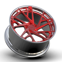 Jantes de voiture de performance en alliage forgé rouge bonbon de luxe sur mesure, 2 pièces, multibranches directionnelles avec lèvre chromée
