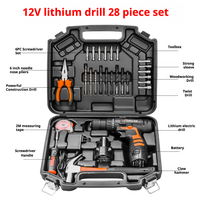 Kit combiné d'outils électriques 28 pièces avec perceuse sans fil 12V, batterie au lithium, embouts et coffret souple pour atelier