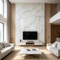Dalle de quartz blanc poli haute brillance avec veines grises et dorées pour la décoration des murs et des sols