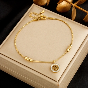 Prachtige Gouden Kraal En Boom Ontwerp Zirkoon Versierd Kopen Sieraden Enkelband - Product Image 1