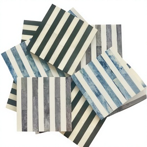 Ensemble de sous-verres de luxe élégant de haute qualité 4 pièces os ivoire naturel nacre jeu de puces rayures motif artisanat Emporium tapis tampons - Product Image 1
