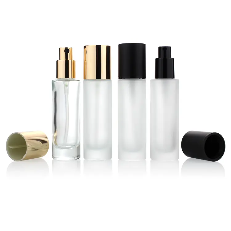 Luxury Cosmetics Packaging Straight Round 30ml Liquid Foundation Container Glass Bottle with Pump
