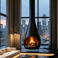 Cheminée décorative électronique moderne en acier au carbone, à suspension ouverte, à bois, pour chauffage intérieur personnalisé