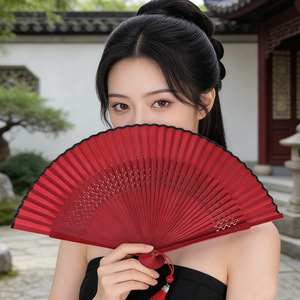 Abanico Plegable Estilo Chino Rojo, Fácil de Abrir y Cerrar, Abanico de Danza Estilo Antiguo, Ropa Tradicional China Han, Cheongsam, Pasarela, Danza - Product Image 3
