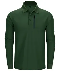 Camisa polo tática de desempenho ao ar livre para homens, camisa casual de manga longa resistente à água de secagem rápida, camisa de golfe para treinamento de combate