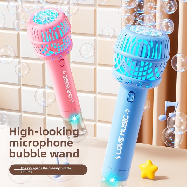 TikTok Style Fully Automatic Electric Bubble Blowing Toy Handheld Microphone Bubble Machine Light New Plastic Toy for Wholesale