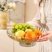 Plateau à fruits plat en verre cristal transparent, design rétro, forme ronde, base haute, durable, poli, motif solide