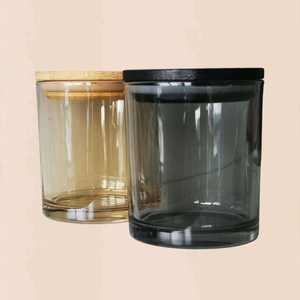 Support de bougie en verre ambre noir holographique brillant de 7 oz et 10 oz avec couvercles en <span class=keywords><strong>bambou</strong></span> électro-plaqué pour la fabrication de bougies de Noël - Product Image 4