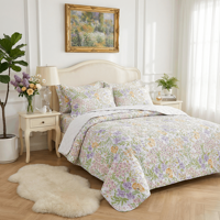 HONI Couvre-lit en microfibre doux et léger, ensemble de literie matelassé par ultrasons, ensemble de couette imprimé floral toutes saisons