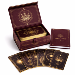 Impresión de <span class=keywords><strong>Cartas</strong></span> de Oráculo Personalizadas Ecológicas y Duraderas, <span class=keywords><strong>Cartas</strong></span> de <span class=keywords><strong>Tarot</strong></span> con Lámina Dorada, con Guía y Caja Magnética - Product Image 1