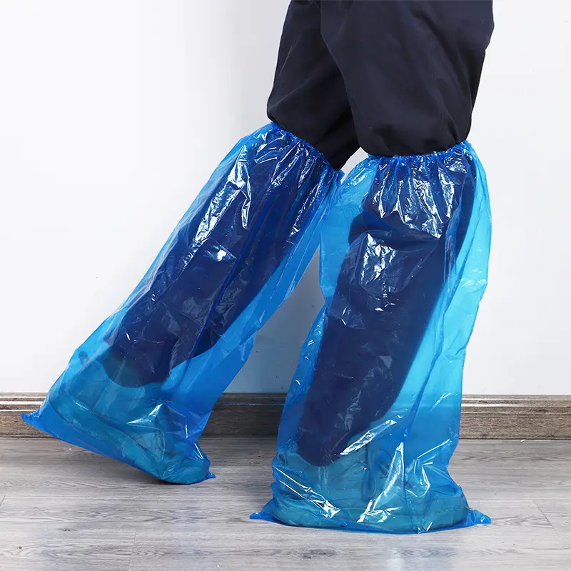 Long Blue Disposable Shoe Cover Plastic PE Waterproof Rain Shoe Cover Boot Cover