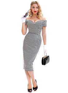 Robe fourreau crayon à col cœur et épaules dénudées, style <span class=keywords><strong>vintage</strong></span> des années <span class=keywords><strong>50</strong></span>, à motif pied-de-poule, pour femmes - Product Image 3