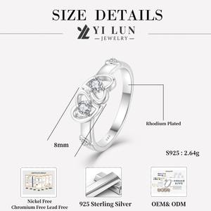 Bijoux élégants de haute qualité, bague de promesse en argent sterling 925 avec double cœur entrelacé et zircon cubique pour femmes - Product Image 6