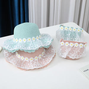 Versatile Lace Straw Visor Cap Baby <b>Hat</b> + <b>Bag</b> Set for Children's Summer Outdoor Leisure - Product Image 4