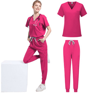 Women Scrub Set Green V Neck <b>Top</b> Jogger Pants Moisture Wicking Hospital Uniform Split Set For Doctors Nurses - Product Image 2