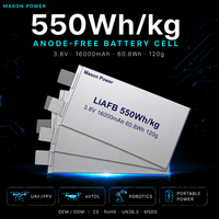 Batterie Mason Power 550Wh/kg sans anode 3.8V 16Ah 120g ultra-légère 5C/6C, échantillons disponibles pour drones FPV Freestyle et longue portée