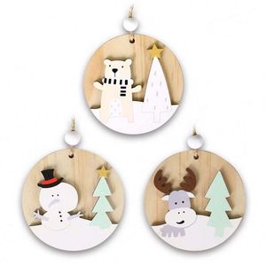 Handmade Santa Shape Wooden Christmas Ornaments Silk Screen Printed Christmas <b>Tree</b> Party Holiday Decorations Diy Wood Pieces - Product Image 5