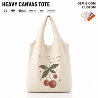 Kersen canvas draagtas met handgetekende print, stevige uitvoering, grote capaciteit, cadeau, winkelen, groothandel, fabrieksleverancier, bulk