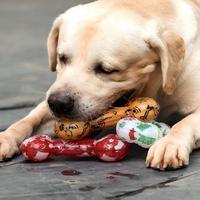 Mainan Anjing Bulat TPR Motif Natal Halloween Lucu Kasual, Berbunyi, untuk Menggigit, Memijat Gigi, Perlengkapan Hewan Peliharaan Grosir untuk Anak Anjing
