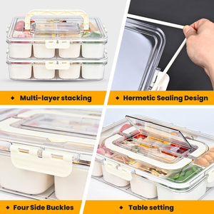 Reusable Portable 8 Grid <b>Clear</b> Plastic Snack Box <b>Container</b> Stackable Snackle Tray with Dividers for Food Storage & Serving - Product Image 2