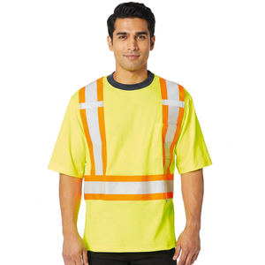 T-shirts de sécurité unisexes en polyester et coton de qualité supérieure, haute visibilité, respirants, style vêtements de travail, imprimés par transfert thermique, avec bandes réfléchissantes - Product Image 1
