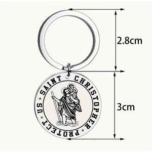 Porte-clés Rond Vintage Saint Christophe en Acier Inoxydable avec Impression UV et Médaille Religieuse en Relief – Charme Protecteur pour Voyageur - Product Image 6