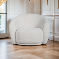 Fauteuil Rond Nordique Moderne en Tissu Polaire Sherpa, Canapé Paresseux pour Salon, Fauteuil Lounge pour Hôtel Villa