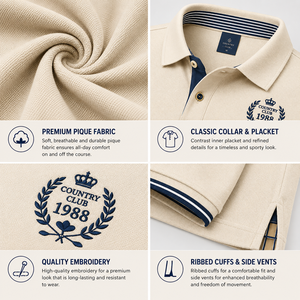 เสื้อโปโลชาย ผ้าฝ้าย 100% ผ้าปิเก้ ระบายอากาศได้ดี สัมผัสนุ่ม สวมใส่สบาย เหมาะสำหรับธุรกิจ ปักโลโก้ตามสั่ง - Product Image 3