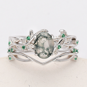Anillo <span class=keywords><strong>de</strong></span> Compromiso y <span class=keywords><strong>Boda</strong></span> <span class=keywords><strong>de</strong></span> Plata <span class=keywords><strong>de</strong></span> Ley 925 con Ágata Musgosa <span class=keywords><strong>para</strong></span> Mujer, Joyería Fina <span class=keywords><strong>de</strong></span> Lujo - Product Image 3