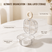 Organisateur de pilules magnétique Elf-Ball, boîte à médicaments hebdomadaire à 8 compartiments double couche, étui de voyage portable pour compléments alimentaires, sans BPA, logo personnalisé