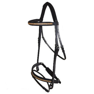 Buy Premium Black Leather Crank Bridle with Triple Row Gold Crystals Soft Padded Horse Bridle Adjustable - Product Image 2