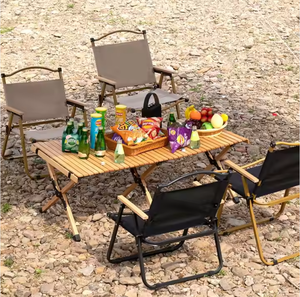 Chaises longues pliantes portables en bois avec assise en toile, idéales pour le camping et les pique-niques - Product Image 5
