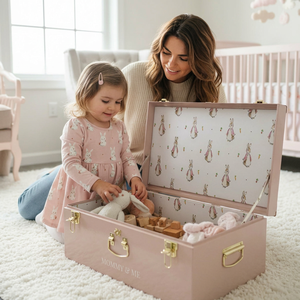 Pink Rectangular Storage Trunk with Lid Embroidered Name Organized Baby Clothes Toy Box for <b>Nursery</b> - Product Image 1
